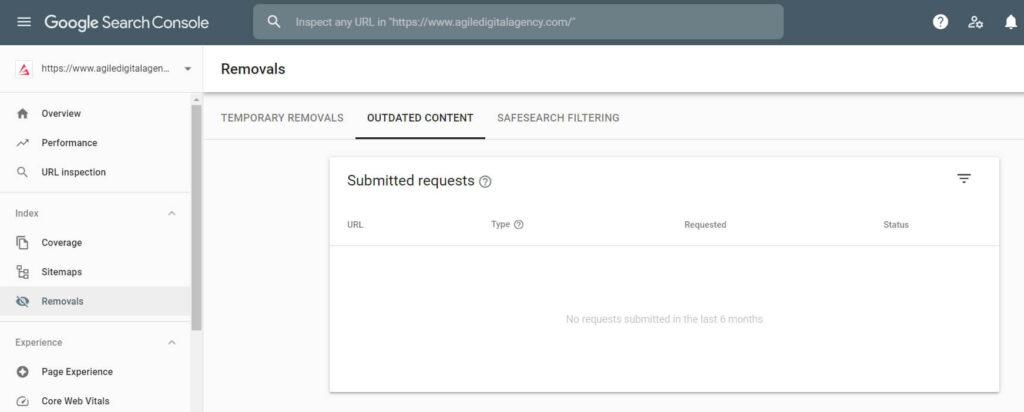 search console removals outdated content